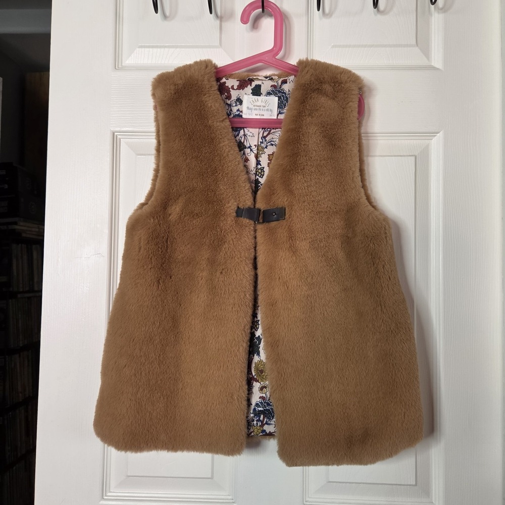 Zara Girl's Brown Faux Fur Sleeveless Vest Sz 11/12 Cozy Teddy Bear Soft Lined